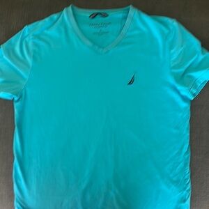 Nautica Blue Short Sleeve Tee with V-Neck and Nautical Logo